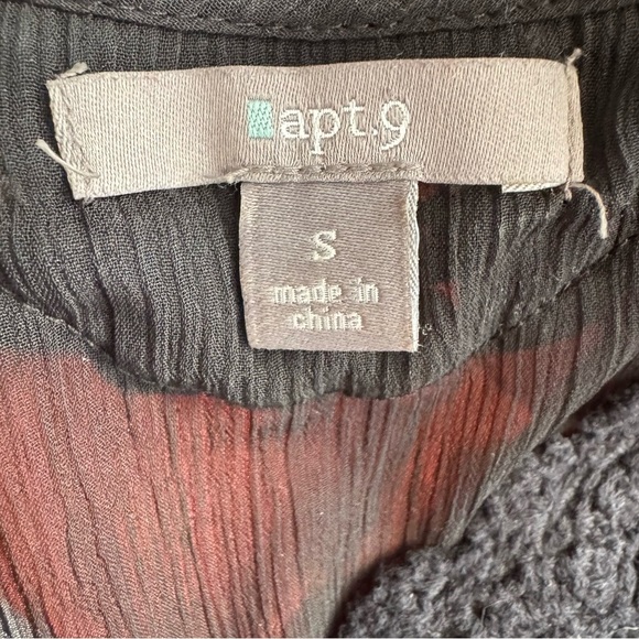 Apt 9 Bohemian Sheer Black Empire Tie Waist Blouse/Top with Crochet Detail Small - Picture 8 of 13